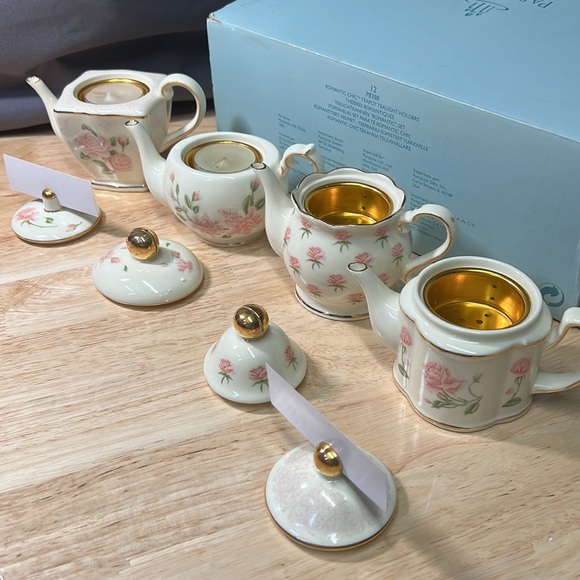 PartyLite VTG. ROMANTIC CHIC TEAPOT TEALIGHT HOLDERS-GOLD ACCENT - Picture 2 of 13